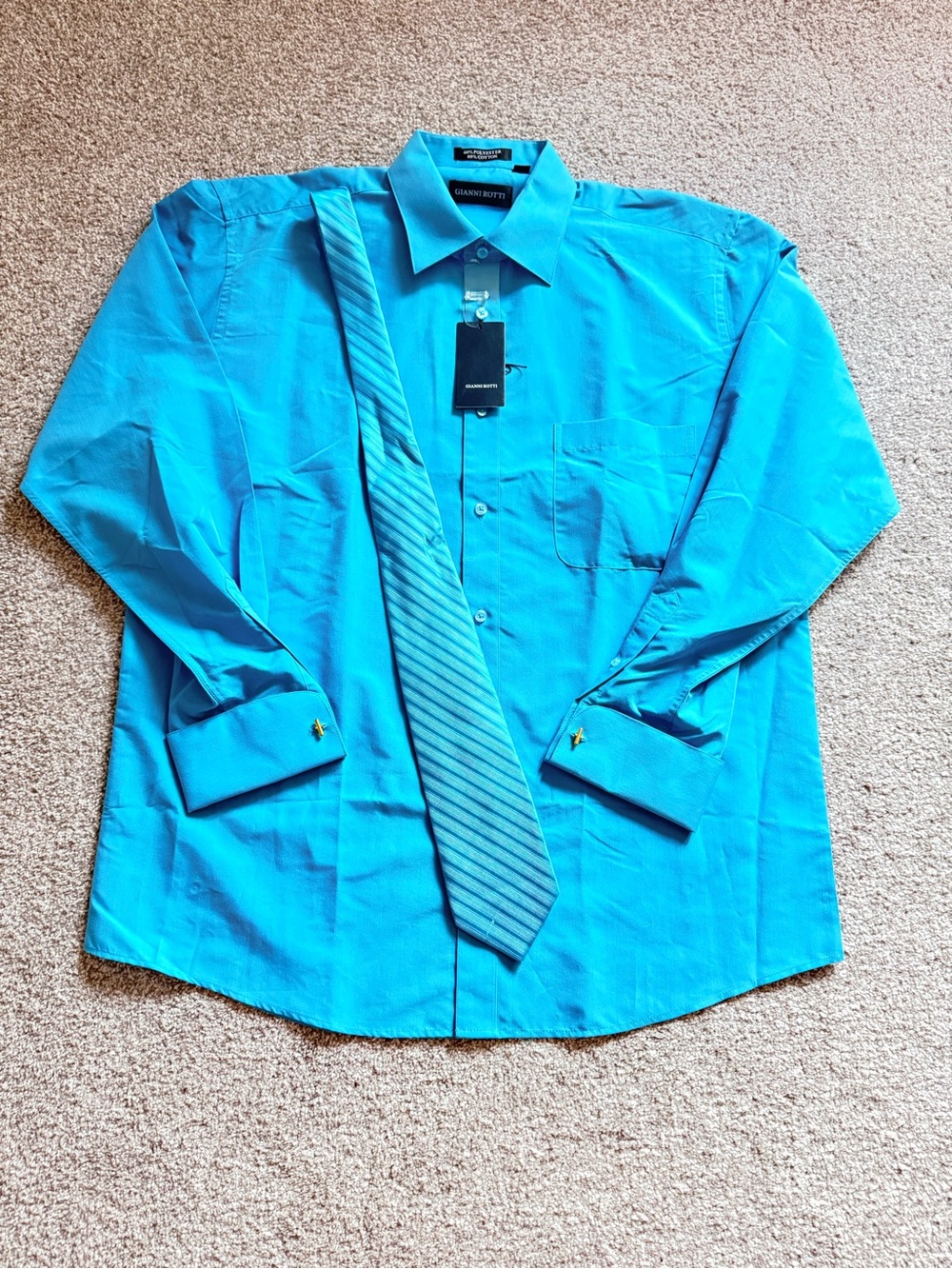 NWT Gianni Rotti Men’s Turquoise Dress Shirt XL & Sestini Tie